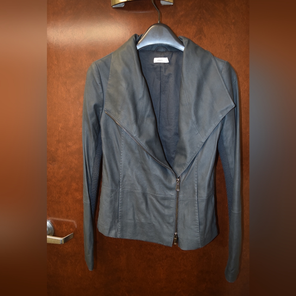 Vince XS Dark Gray Leather Jacket